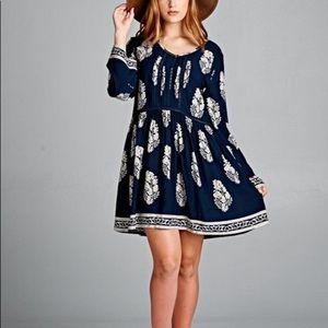 Boho White + Blue Summer / Sorority Rush Dress